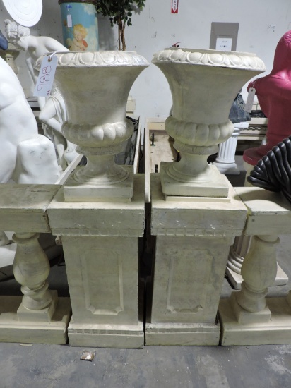A Pair of Vases and Pedestals / 50" Inches Tall X 15" Across