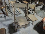 Pair of Vintage Wooden Folding Chairs - one needs a cross piece.