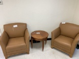 (2)Caramel leather seat, 1 caramel color coffee table