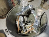 Galvanized Bucket with: 2 Faucets, Random Plumbing Parts