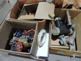 Box of Water Valve Handles, Copper & Brass Fittings