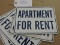 Vintage Metal 'APARTMENT FOR RENT' Sign - Total of 4 -- 7