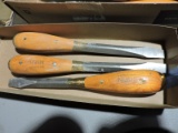 3 Vintage Large Flat Head Screwdrivers / NEW Old Stock Inv.