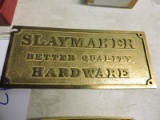 SLAYMAKER HARDWARE' Vintage Metal Advertising Plaque