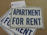 Vintage Metal 'APARTMENT FOR RENT' Sign - Total of 3 -- 7