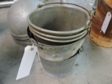Lot of: 2 Galvanized Mop Buckets & 3 Plastic Buckets