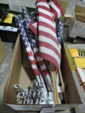 Lot of 12 American Flags, 4 3-Prong Mountable Flag Pole Holders