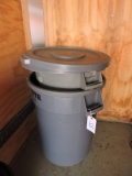 Pair of Rubbermaid Brute Trash Cans with Lids