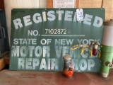 Registered New York Repair Shop Sign - JUST A SIGN, NO LICENSE !!