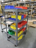 5-Level ROLLING WAREHOUSE CART & a Variety of Parts Bins (Approx. 25)