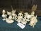 Set of 12 - Ceramic Owls, Cats and Ducks