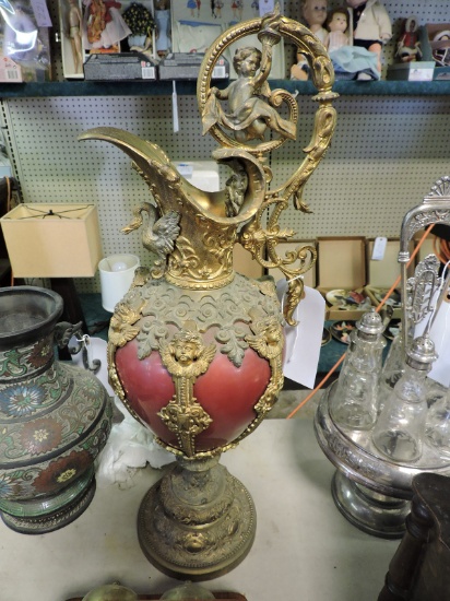 Ornate Cherub-themed Pitcher -- Antique -- 23" Tall