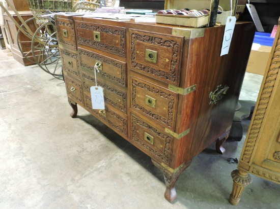 Vintage Ornate Carved 10-Drawer Dresser with Brass Hardware