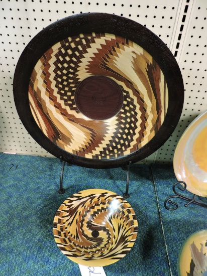 Pair of Inlayed Wooden Bowls - 10" & 20" Diameters