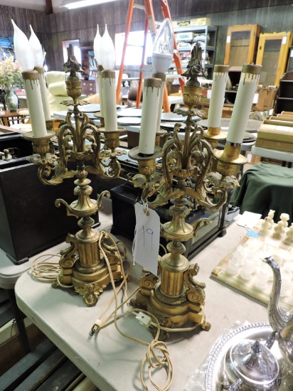 Pair of Matching Electrified Candelabras - Antique