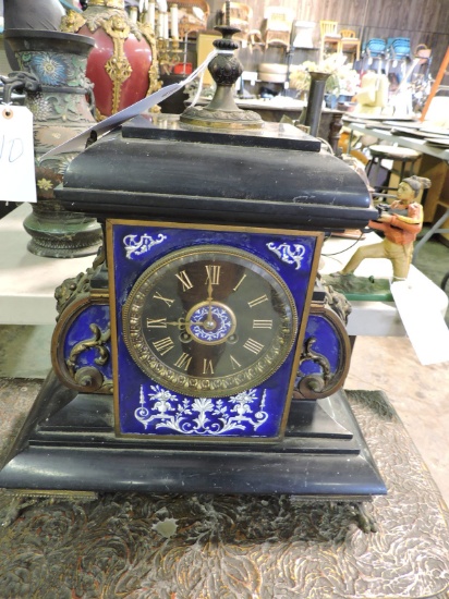 Antique Metal & Porcelain Mantle Clock