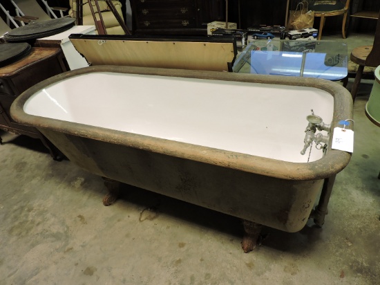 Antique 70" Clawfoot Tub with Wooden Surround