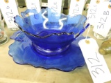 Blue Glass Candy Bowl and Plate Set