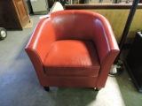 Single Red Leather Side Chair with Wrap-Around Arms