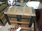 Antique Tin & Wood Humpback Chest / Trunk -- Apprx 29
