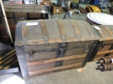 Antique Tin & Wood Humpback Chest / Trunk -- Apprx 38