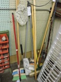 Lot of Brooms and Dust Mops