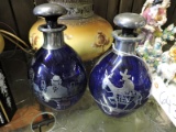 Pair of Blue Glass Decanters