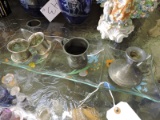 Antique Candle Holder, Cup, Napkin Rings & Glass Dish
