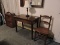 Antique Fold-Out Dining Table with Leafs, Lamp and Wooden Chair
