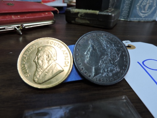 1885 Liberty Dollar and a South African Krugarand