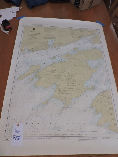 Nautical Map of the St Lawrence River - New York - 42" Tall X 30" Wide