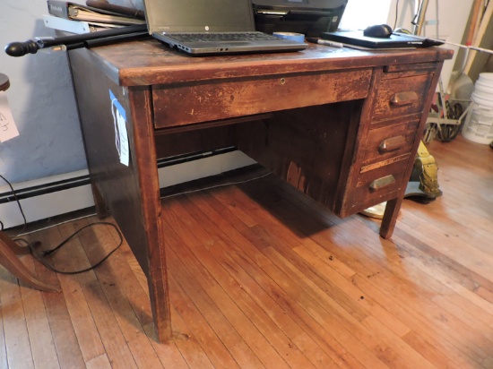Antique Wooden Desk -- 54" Wide X 44" Deep X 42.5" Tall