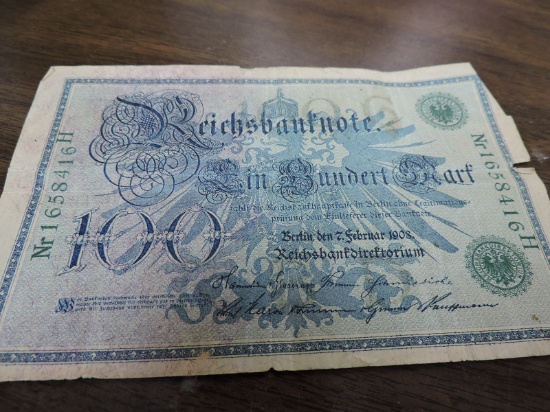 1908 Reichsbantnote - German Money used from 1876 to 1945 during Hyperinflation