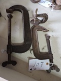 Pair of Large Antique C-Clamps and a 5-Minute Vulkanizer Clamp