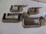Lot of 4 Various Antique C-Clamps / One is a Brownie M4