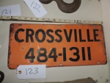 Vintage Steel CROSSVILLE Sign (possibly in Tennessee) 18