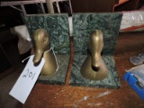 Pair of Brass Duck Head on Marble Book Ends