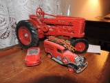 Metal Toy Tractor plus Car & Old LA Fire Truck