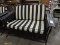 Vintage Black & White Striped Outdoor Sofa - Metal Frame / Unrestored