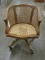 Vintage Wooden Weaved Rolling Desk Chair - some damage to the side weave