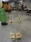 Pair of Ornate Gold and Glass Lamps / No Shades / Apprx 33