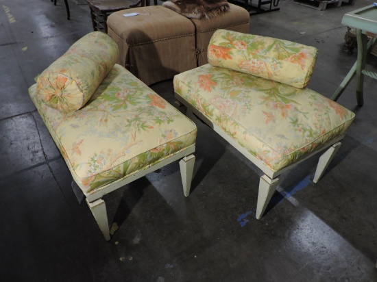 Pair of Matching Vintage Floral Foot Rests with Cylinder Pillows