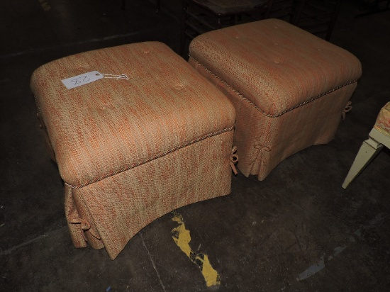 Pair of Matching Tufted Ottomans - Vintage - 18" Tall X 22" Square