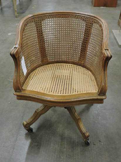 Vintage Wooden Weaved Rolling Desk Chair - some damage to the side weave