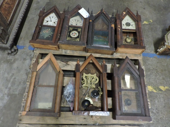 Lot of 7 Similar Mantle Clocks - all in need of restoration - Labeled as made in various states