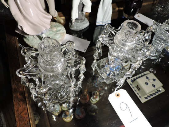 Ornate Formal Cut-Glass Antique Candle-Holders -- Apprx 7" Tall X 5" Across