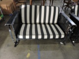 Vintage Black & White Striped Outdoor Sofa - Metal Frame / Unrestored