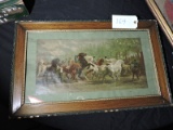 Vintage Framed HORSES & MEN PRINT -- 26