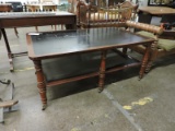 Vintage 2-Level Rolling Coffee Table with Leather Surfaces -- some chips & scratches