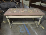 Vintage Storage Bench with Needlepoint Cloth Top / 35